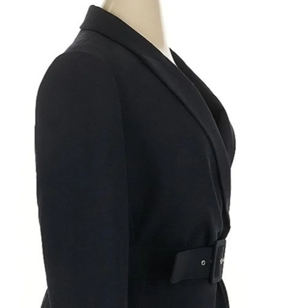 DESIGNER TAHARI ASL NAVY BLUE BELTED LONG SLEEVE BLAZER SIZE 14.R - Picture 11 of 16